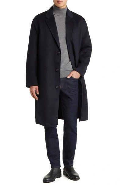 Bugatchi Tailor Fit Wool Blend Longline Coat In Navy