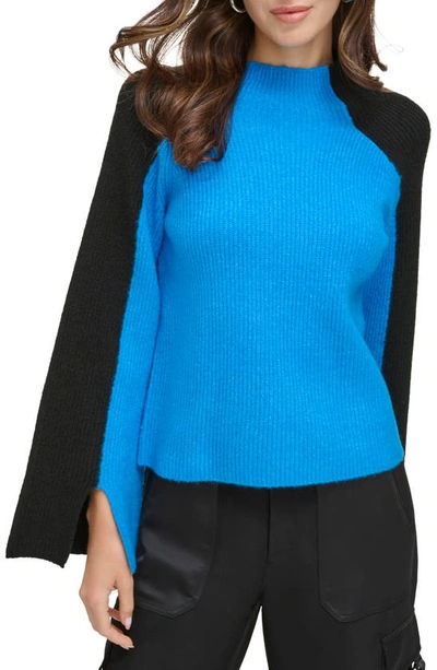 Dkny Colorblock Sweater In Electric Blue/ Black