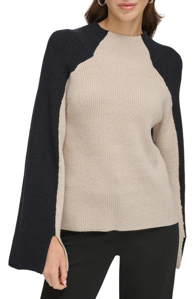 Dkny Colorblock Sweater In Pebble/ Black