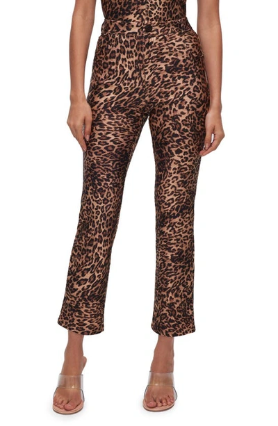 Good American Compression Shine Straight Leg Crop Trousers In Wild Leopard