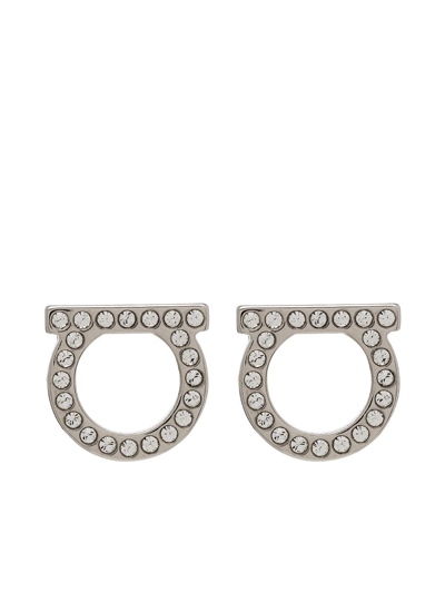 Ferragamo Gancini Crystal Embellished Stud Earrings In Silver