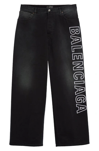 Balenciaga Logo Graphic Denim Baggy Jeans In Sunbleached_black