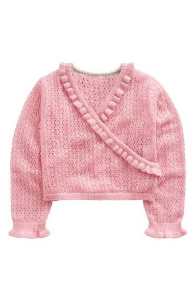 Mini Boden Kids' Pointelle Faux Wrap Sweater In Almond Pink