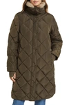 Lucky Brand Quilted Faux Shearling Jacket In Army