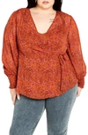 City Chic Alexis Paisley Long Sleeve Wrap Top In Retro Paisley