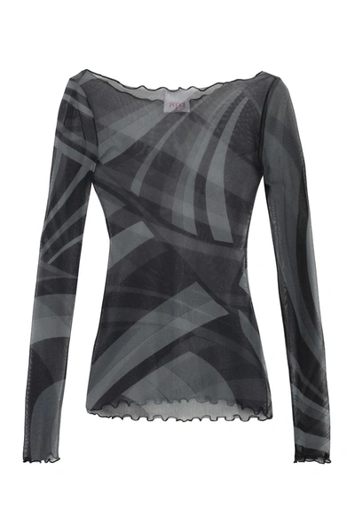 Pucci Printed Long-sleeve Top In Grey