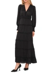 Cece Ruffle Long Sleeve Satin Maxi Dress In Rich Black