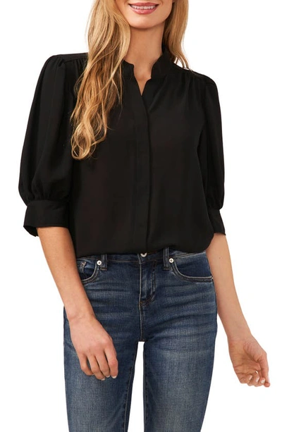 Cece Puff Sleeve Crepe Button-up Shirt In Rich Black