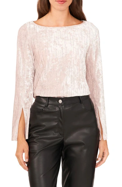 Halogen Metallic Split Cuff Velvet Top In Elegant Pearl
