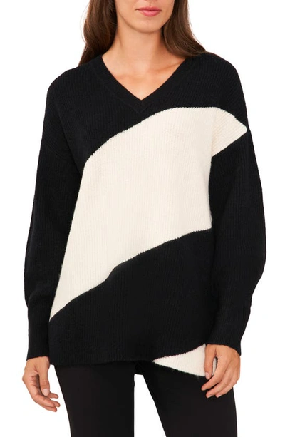 Halogen Diagonal Colorblock Sweater In Rich Black