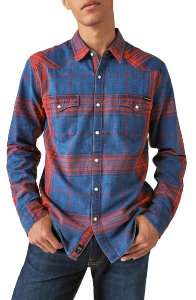 Lucky Brand Plaid Indigo Snap-up Western Shirt In Indigo Multi