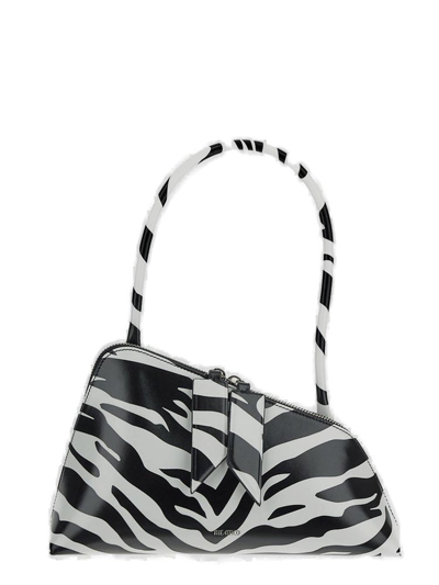 Attico Sunrise Zebra Print Leather Shoulder Bag In White/black