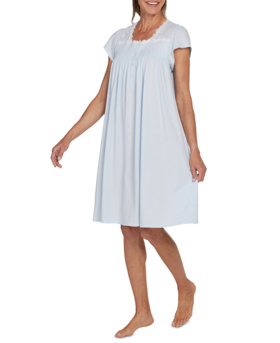 Miss Elaine Women's Embroidered Short-sleeve Nightgown In Blue
