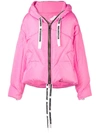 Khrisjoy Khris Ovesized Down Jacket With Embroidered Drawstring In Fucsia