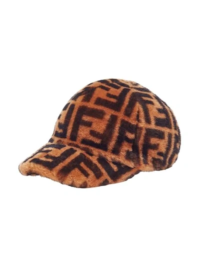 Fendi Ff Logo Cap In Brown