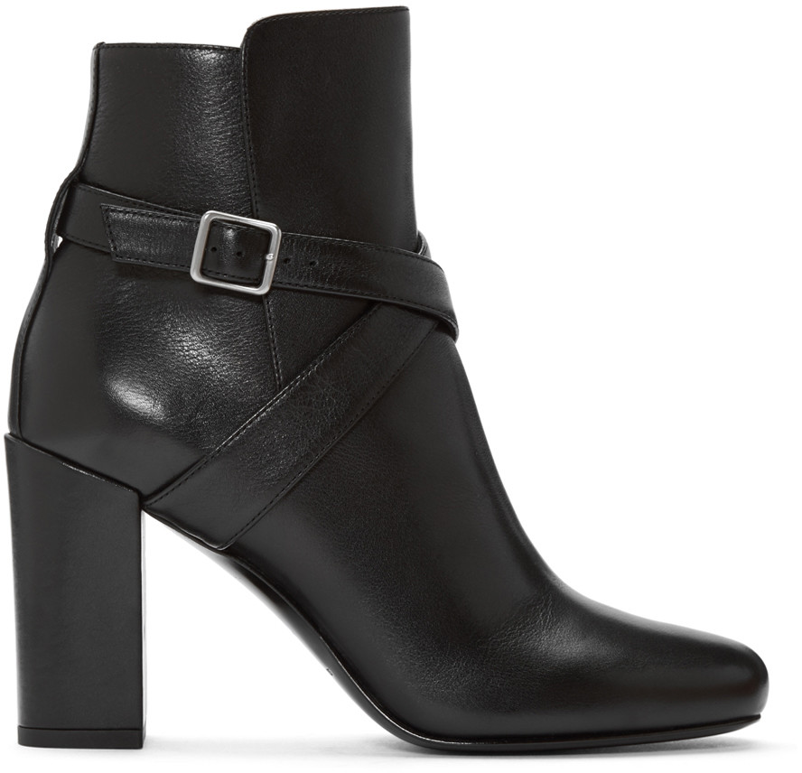 Saint Laurent Babies Buckled Leather Ankle Boots In Eero | ModeSens