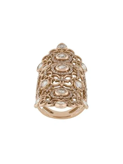 Loree Rodkin 18kt Rose Gold And Diamond Long Finger Ring In Metallic