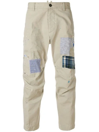 Dsquared2 Cropped Patchwork Trousers In Neutrals