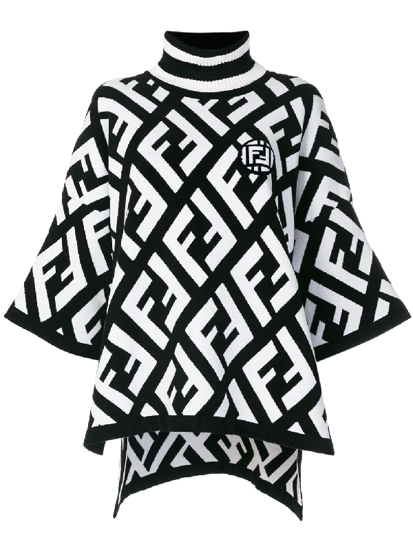 fendi poncho black and white