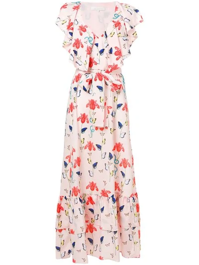 Borgo De Nor Butterfly Print Wrap Style Ruffled Tie Waist Dress - Pink