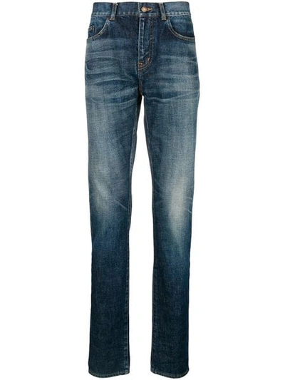 Saint Laurent Faded Detail Jeans In Blue