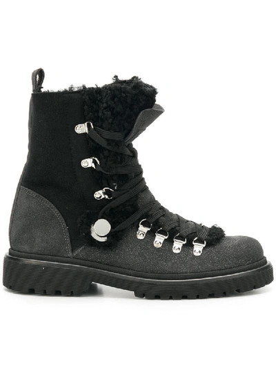 Moncler Berenice Suede Ankle Boots With Shearling In Black