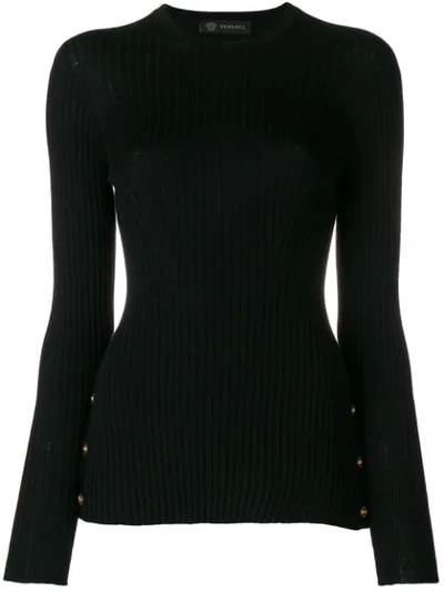 Versace Medallion-embellished Ribbed Sweater In Black