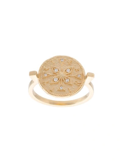 Azlee Compass Coin Diamond Ring In Yellow