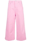 Msgm Cropped Wide Leg Jeans In Pink