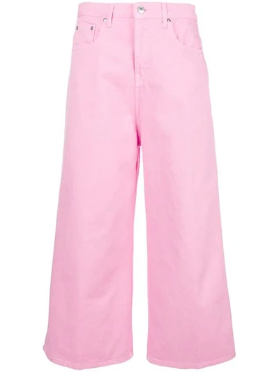 Msgm Cropped Wide Leg Jeans In Pink