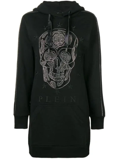 Philipp Plein Tunic-length Hoodie In Black