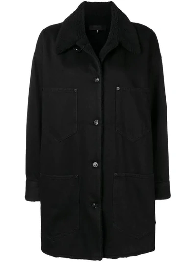 Mm6 Maison Margiela Shearling Collar Denim Coat In Black
