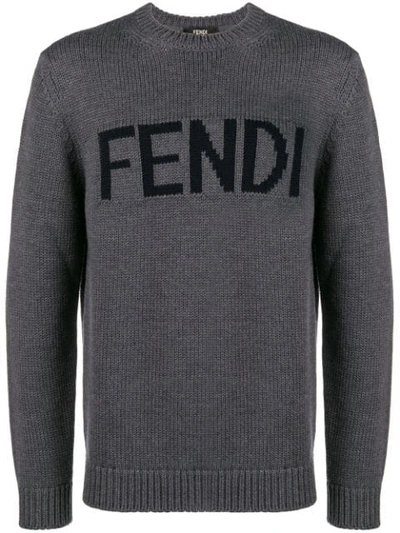 Fendi Logo Patch Sweatshirt In Grigio