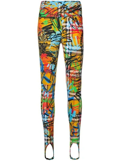 Burberry Mania Graffiti-print Stirrup-hem Leggings In Amber Yellow