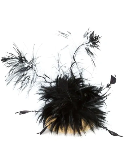 Gigi Burris Millinery Ostrich Feather Embellished Hat - Brown