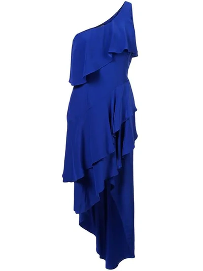 Haney Asymmetric Ruffle Dress In Blue