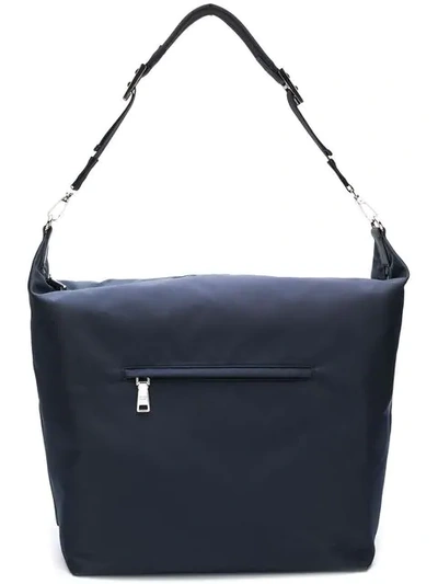 Prada Rubber Logo Patch Shoulder Bag In Blue