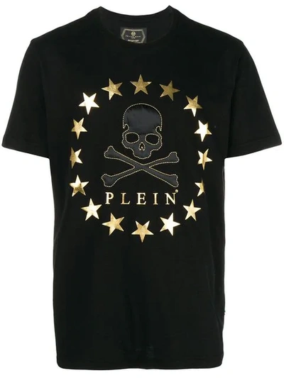 Philipp Plein Embellished Skull T-shirt In Black/gold