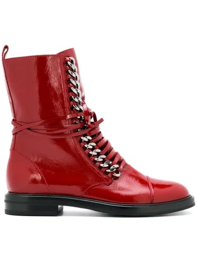 Casadei Flat Lace-up Boots In 753 Chilli Pepper