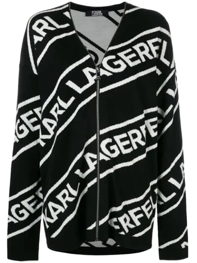 Karl Lagerfeld Zipped Logo Cardigan - Black