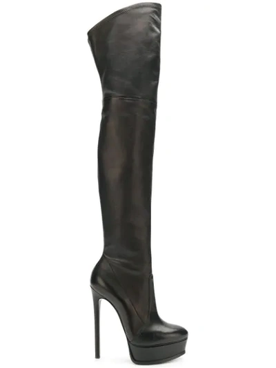 Casadei Stiletto Thigh Length Boots In Black
