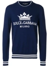 Dolce & Gabbana Pull With Crown Logo Intarsia In Blue,white