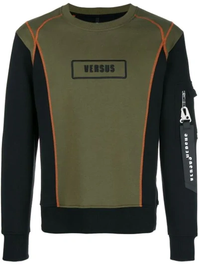 Versus Contrast Panel Logo Sweatshirt In Green