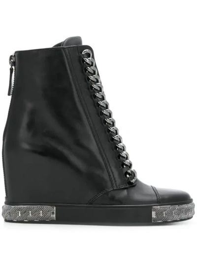 Casadei Chain Embellished Wedge Sneakers In Black