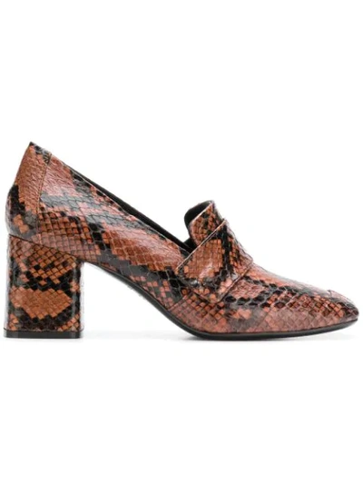 Casadei Snakeskin Block Heel Loafers - Brown