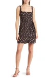 Row A Square Neck Floral Print Wrap Minidress In Blkflor