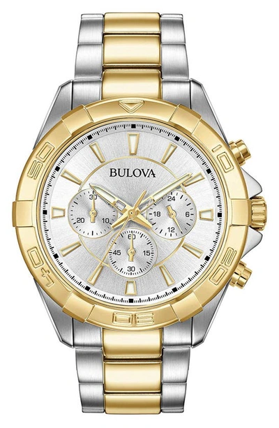 Bulova Water Resistant Two-tone Bracelet Strap Chronograph Watch, 43mm