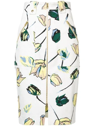 Diane Von Furstenberg Dvf  Floral Zipped Skirt - White