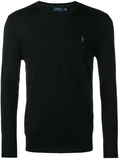 Polo Ralph Lauren Embroidered Logo Merino Wool Jumper In Black