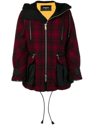 Dsquared2 Hooded Oversized Parka Coat In Red
